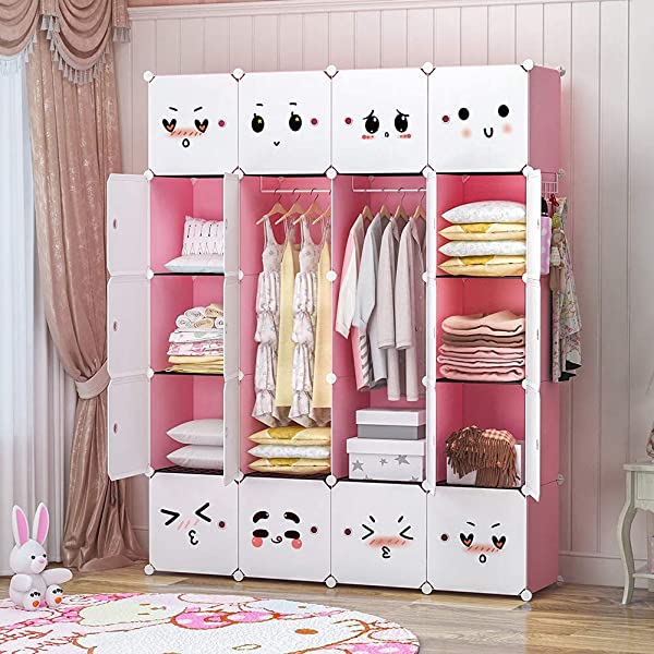 YOZO Cube Storage Organzier Portable Closet Wardrobe Bedroom Dresser (71x14x71 inches) Portable Closet Cube Shelf Armoire Pantry Cabinet, 25 Cubes, Blue 25Cubes Blue