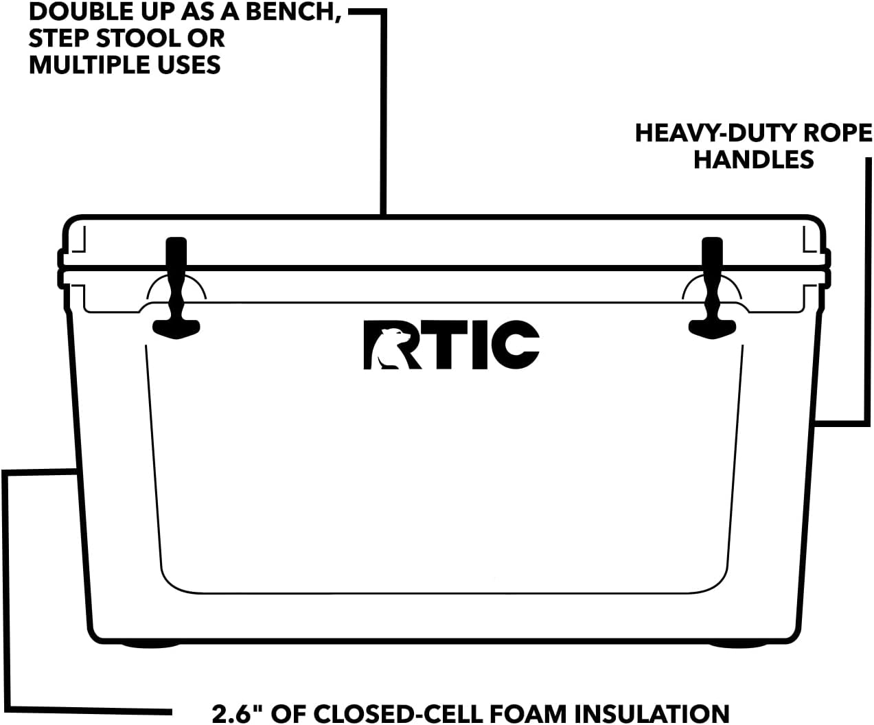 RTIC 45、65、85、110 QT Ultra-Tough Cooler Hard Insulated Portable Ice Chest Box for Beach, Drink, Beverage, Camping, Picnic, Fishing, Boat, Barbecue