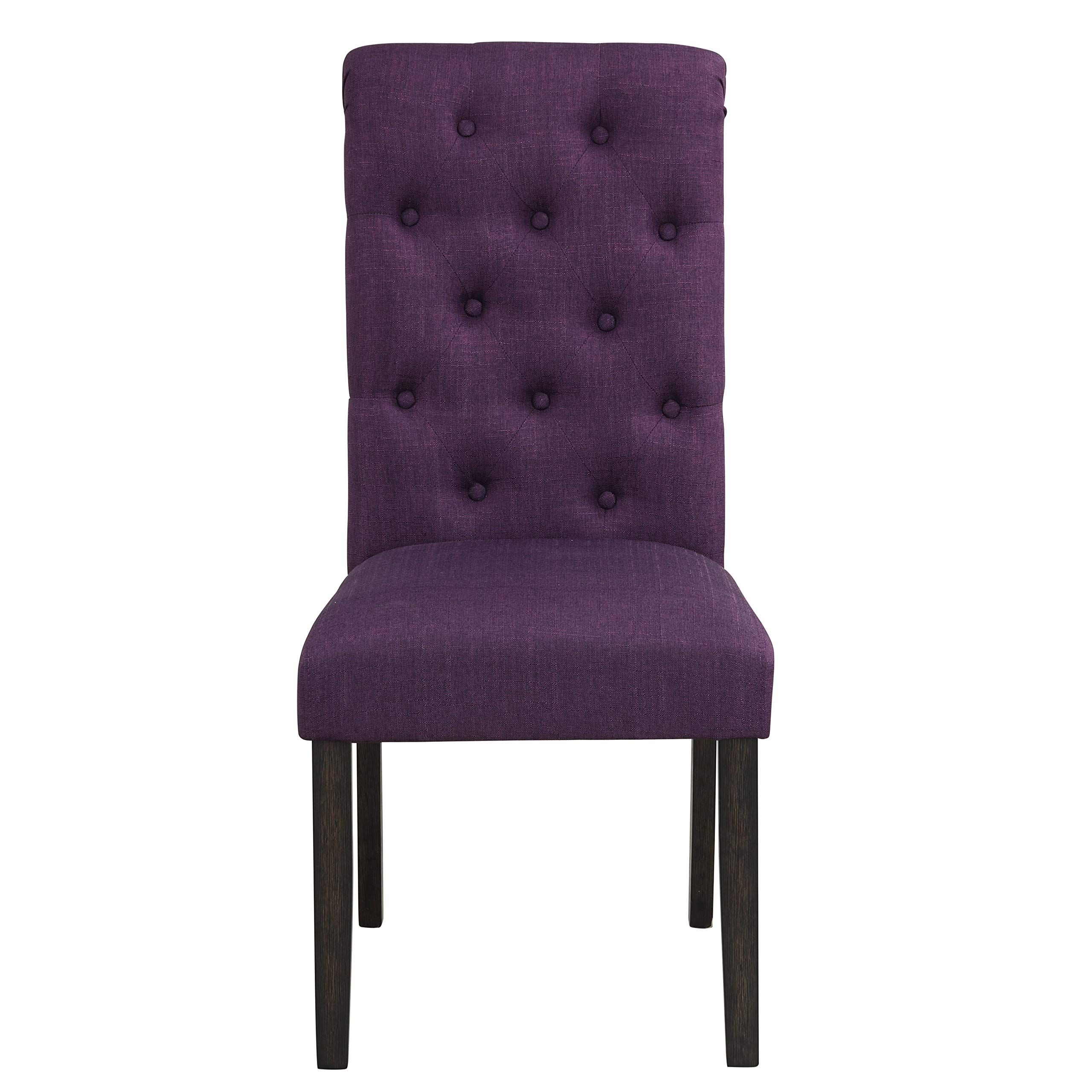 【Furniture】Aneta Urban Style Dark Washed Wood Dining Set: Table, 4 Chairs & Bench, Purple