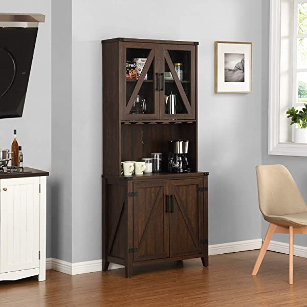 Mahogany Bar Cabinet with Upper Glass Cabinet