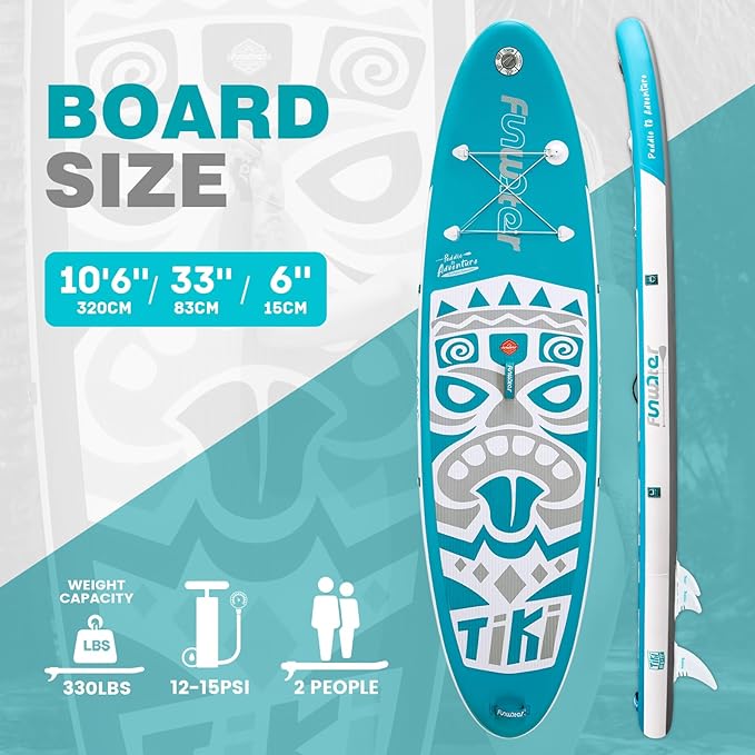 FunWater Inflatable Stand UP Paddle Board Ultra-Light Green Pink Everything Included ISUP, Adj Paddle, Pump, SUP Backpack, Leash, Waterproof Bag, Non-Slip Deckpad Youth