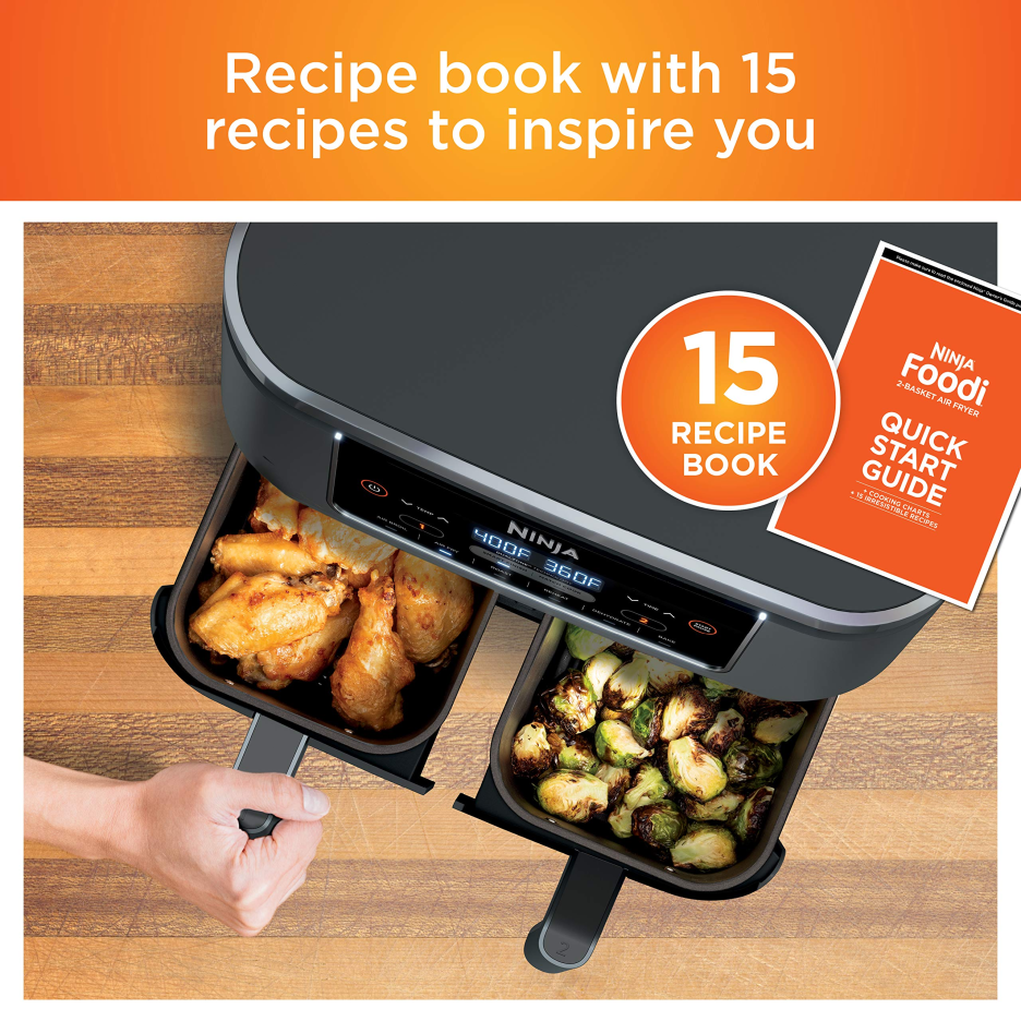 Ninja DZ201 Foodi 8 Quart 6-in-1 DualZone 2-Basket Air Fryer with 2 Independent Frying Baskets