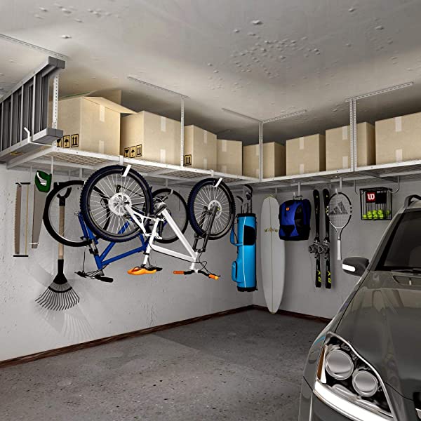 FLEXIMOUNTS 4x8 Overhead Garage Storage Rack Adjustable Ceiling Garage Rack Heavy Duty, 96