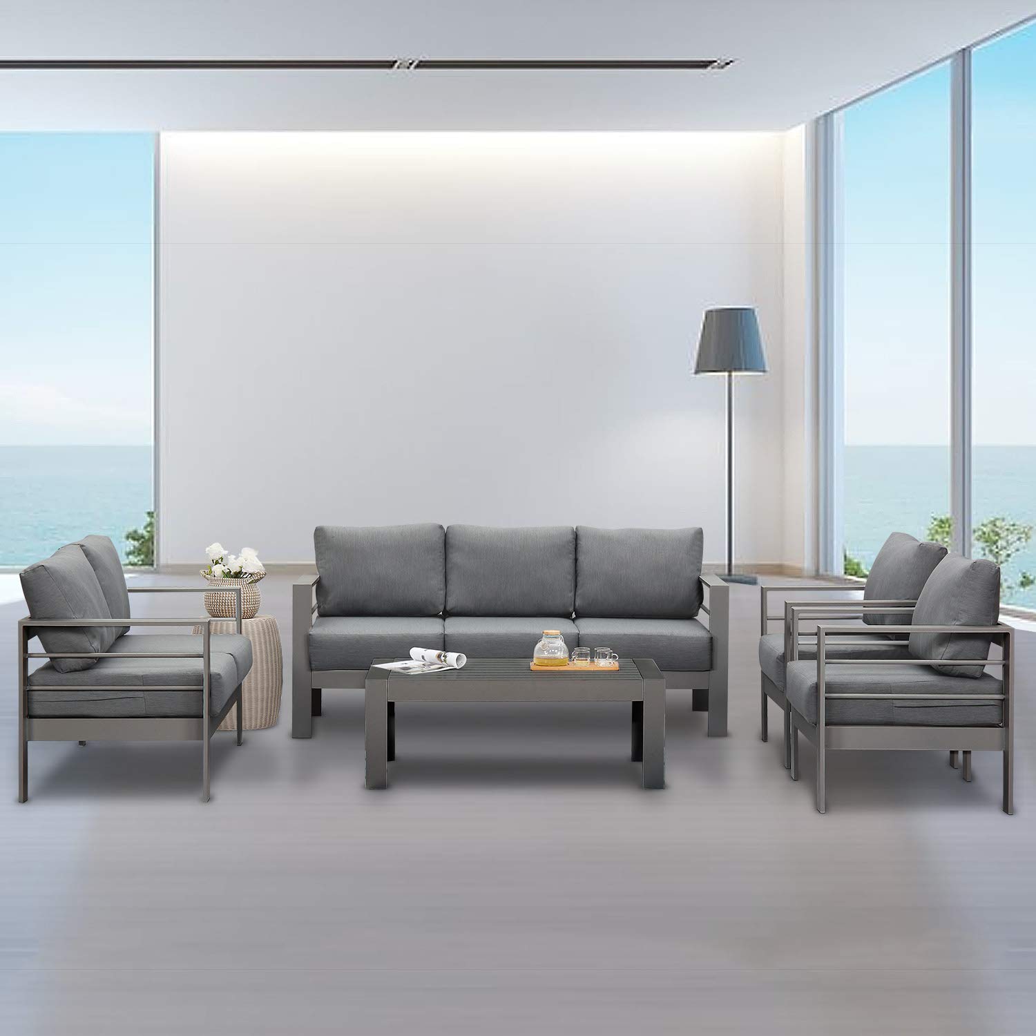 【Home&Garden】Aluminum Outdoor Patio Furniture Set, Modern Patio Conversation Sets