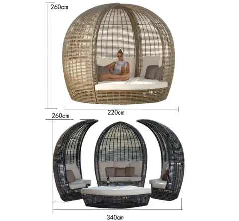 Outdoor Liggend Bed Rotan Creatieve Vogelkooi Resort Hotel Openlucht Zeezicht Kamer Multi-persoon Salontafel Combinatie Leisure Rotan Bed