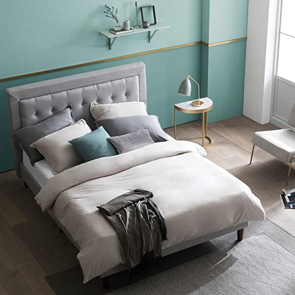 Zinus Dachelle Upholstered Platform Bed Frame / Mattress Foundation / Wood Slat Support / No Box Spring Needed / Easy Assembly, Queen, Platform Bed Only, Dark Grey Dark Grey Queen Platform Bed Only