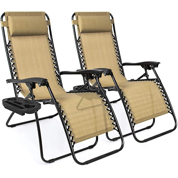 Best Choice Products Set of 2 Adjustable Steel Mesh Zero Gravity Lounge Chair Recliners w/Pillows and Cup Holder Trays - Burgundy