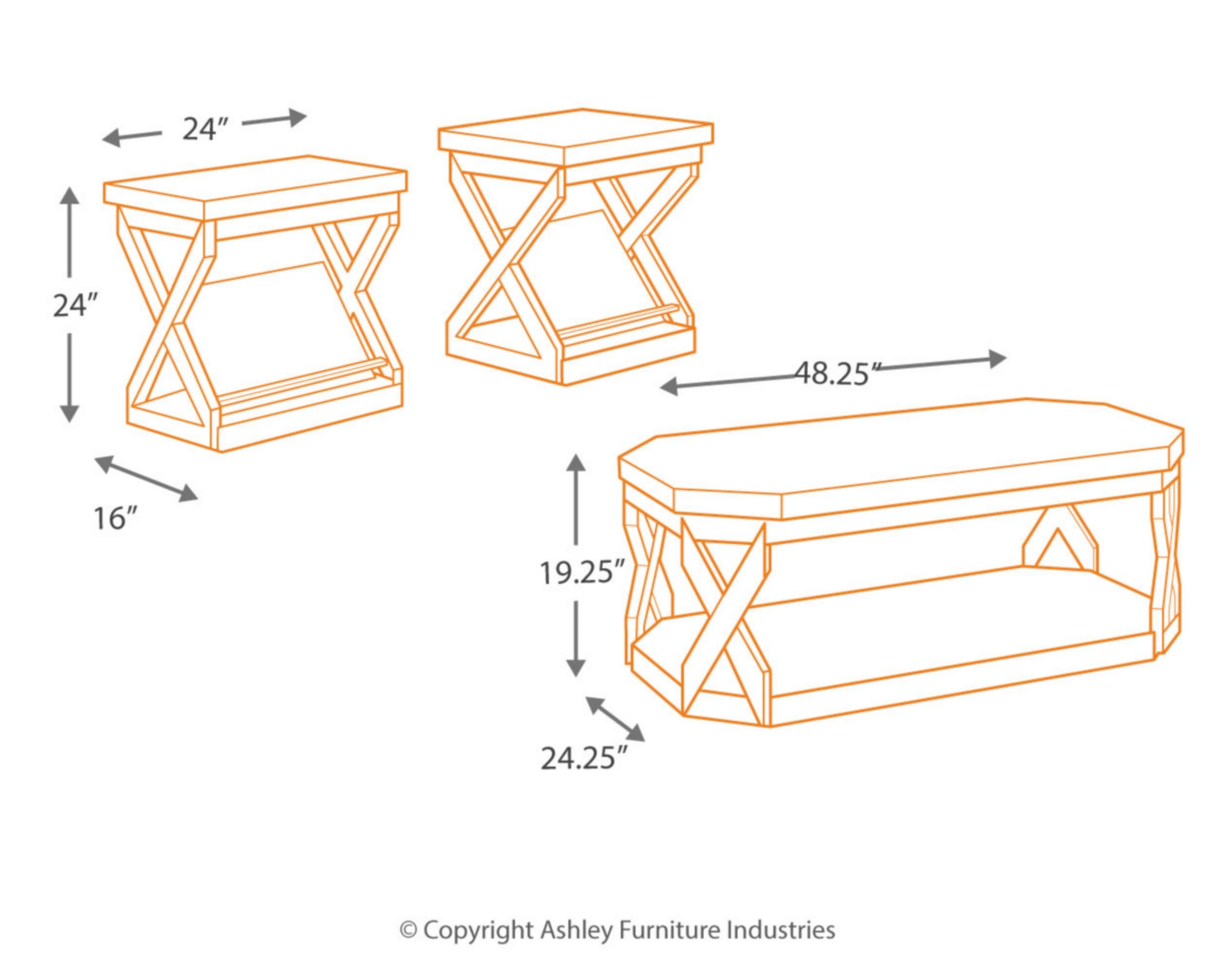 【Furniture】Faux Marble 3-Piece Table Set, Includes Coffee Table & 2 End Tables, Gray & Brown
