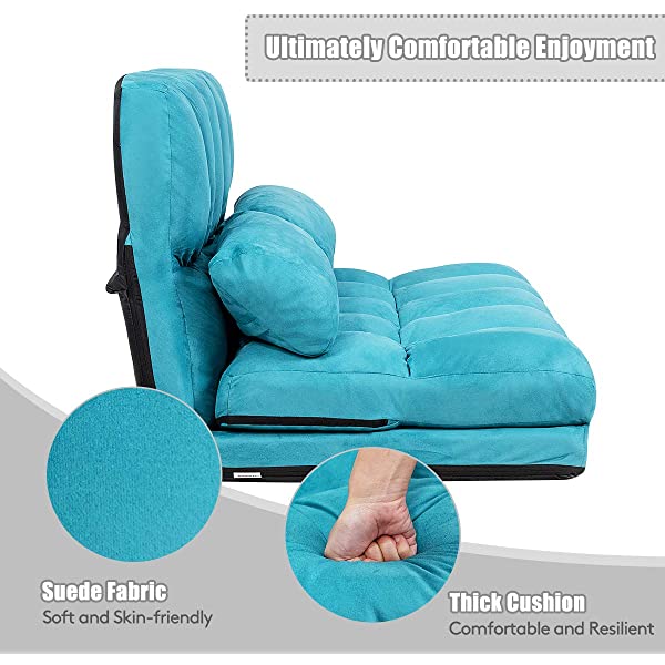 Giantex Adjustable Floor Sofa, Foldable Lazy Sofa Sleeper Bed 6-Position Adjustable, Suede Cloth Cover, Floor Gaming Sofa Couch with 2 Pillows for Bedroom/Living Room/Balcony (Blue)