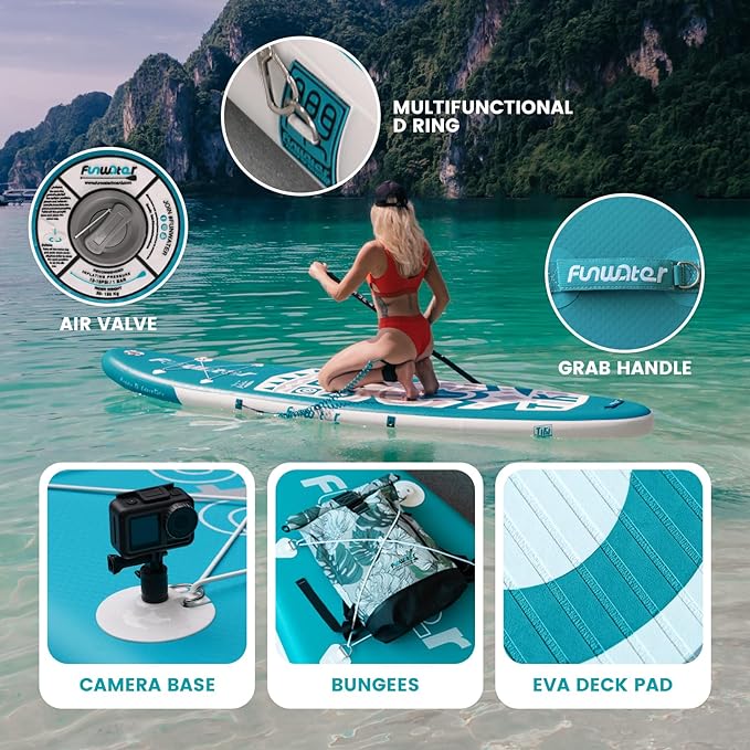 FunWater Inflatable Stand UP Paddle Board Ultra-Light Green Pink Everything Included ISUP, Adj Paddle, Pump, SUP Backpack, Leash, Waterproof Bag, Non-Slip Deckpad Youth