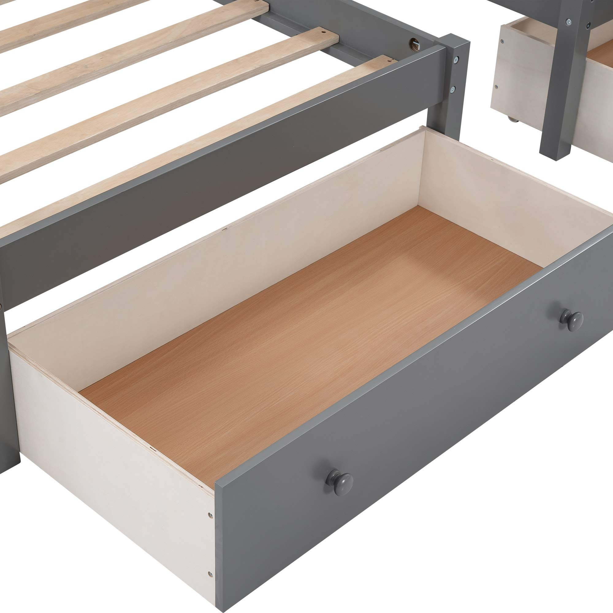 【Furniture】Triple Bunk Bed Full Over 2 Twin Bunk Bed with 3 Drawers & Guardrails, Bunk Bed for Family, Teens