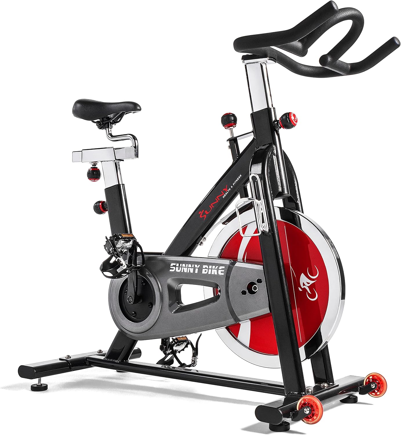 Sunny Health and Fitness Exercise Bike, Quiet Indoor Cycling Stationary Bike with Digital Monitor & Adjustable Seat, Cardio Workout Gym Equipment for Home Use, 49 LB Flywheel, SF-B1002