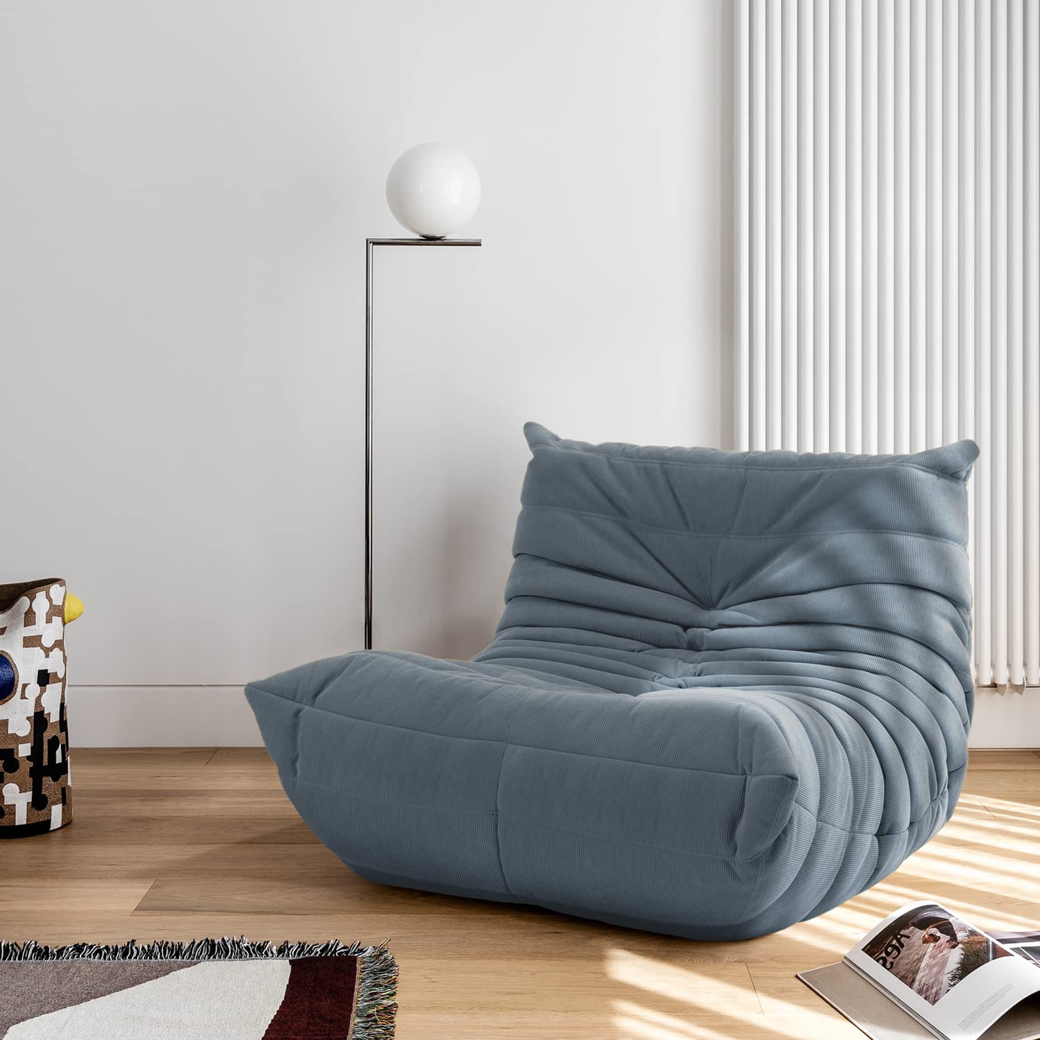 【Furniture】Chair with Ottoman, Soft Suede Oversized Chair with Ottoman Lazy Floor Sofa