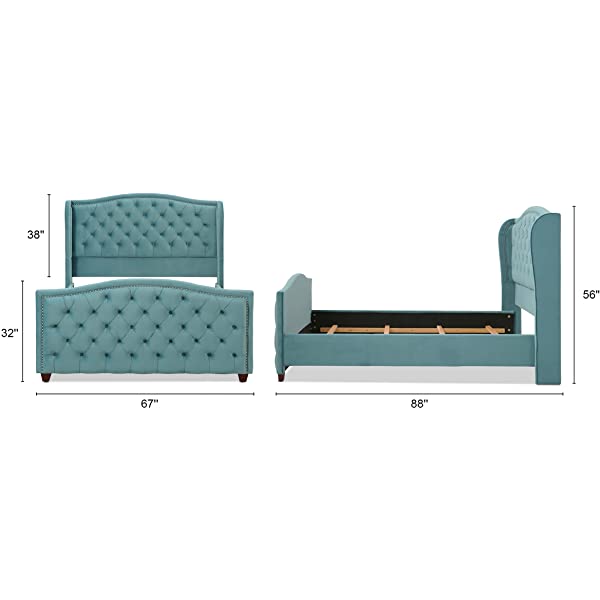 Jennifer Taylor Home Marcella Collection Queen Wingback Tufted Hand-Applied Nail Heads Upholstered Bed, Antique White Antique White Queen