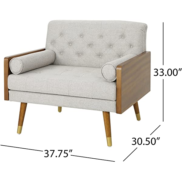 Christopher Knight Home Greta Mid Century Modern Fabric Club Chair, Beige, Dark Walnut