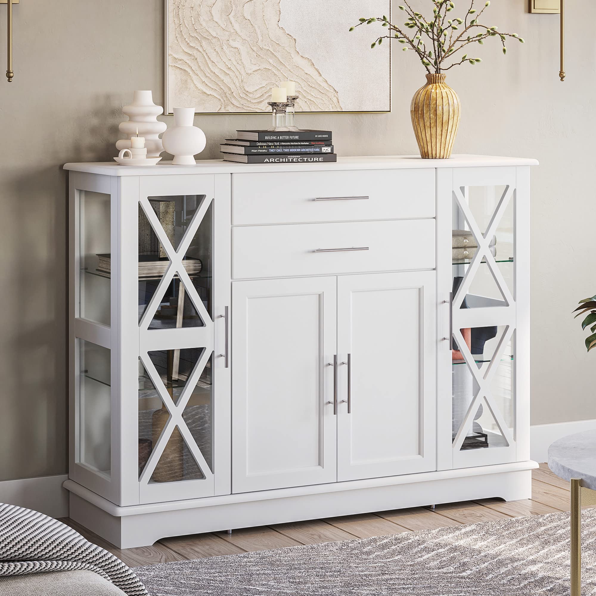 【Furniture】Wood 47 Inch Sideboard Buffet Storage Cabinet Console Sofa Table, Kitchen Dining Room Home Decor